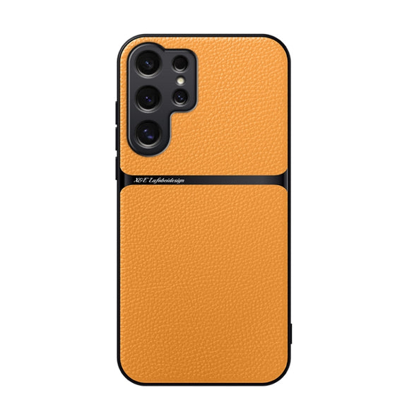 For Samsung Galaxy S25 Ultra 5G Litchi Leather Magnetic Full Coverage Shockproof Phone Case(Yellow)