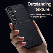 For Samsung Galaxy S25 5G Litchi Leather Magnetic Full Coverage Shockproof Phone Case(Blue)