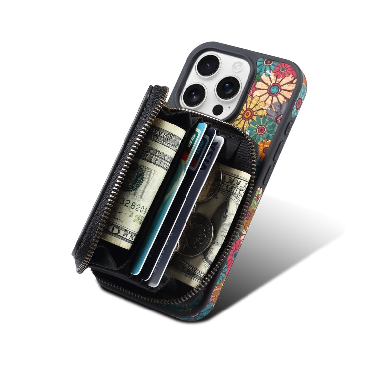 For iPhone 16 Pro Max Denior D23 MagSafe Detachable Zipper Wallet Holder Phone Case(Green)