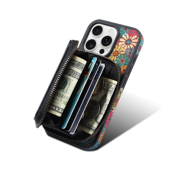 For iPhone 16 Denior D23 MagSafe Detachable Zipper Wallet Holder Phone Case(Green)
