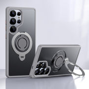 For Samsung Galaxy S25 Ultra 5G Frosted MagSafe Phone Case with 360 Degree Rotating Holder(Grey)