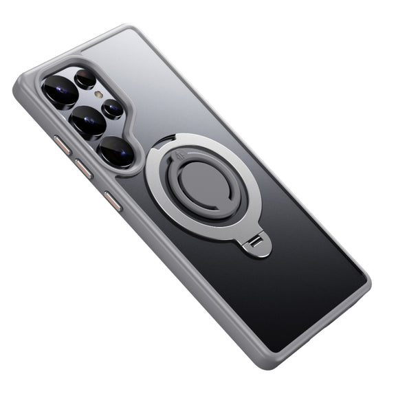 For Samsung Galaxy S25 Ultra 5G Frosted MagSafe Phone Case with 360 Degree Rotating Holder(Grey)