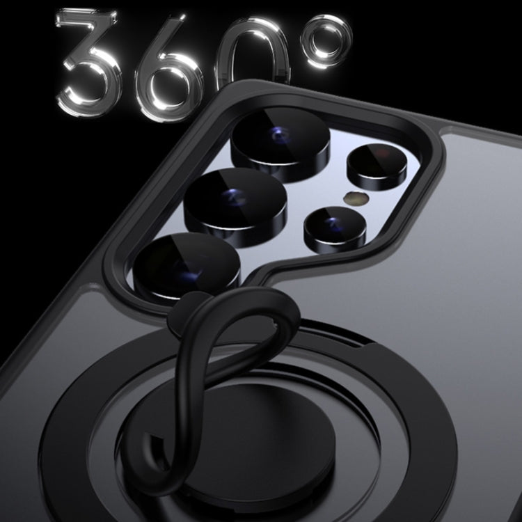 For Samsung Galaxy S25 Ultra 5G Frosted MagSafe Phone Case with 360 Degree Rotating Holder(Grey)