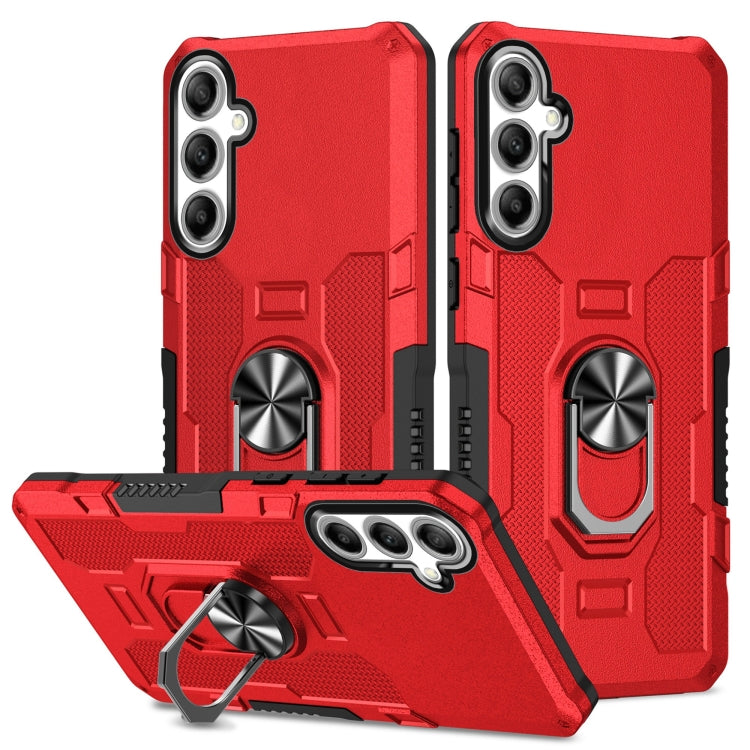For Samsung Galaxy S25 5G Ring Holder Armor Hybrid Phone Case(Red)