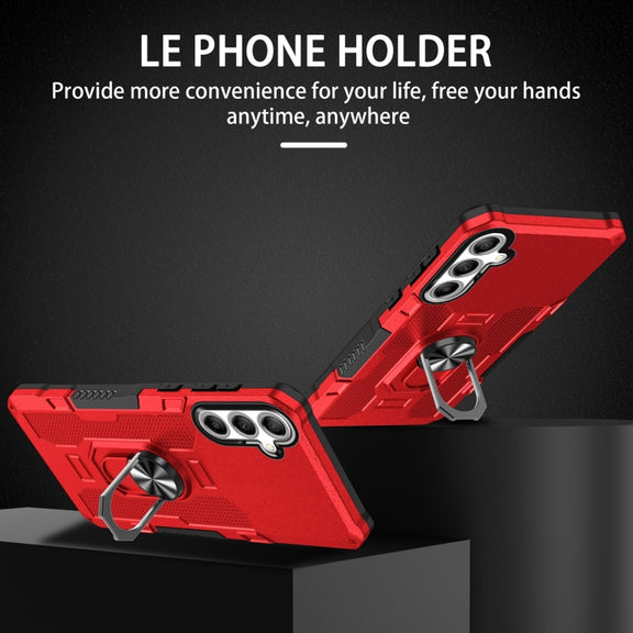 For Samsung Galaxy S25 5G Ring Holder Armor Hybrid Phone Case(Red)