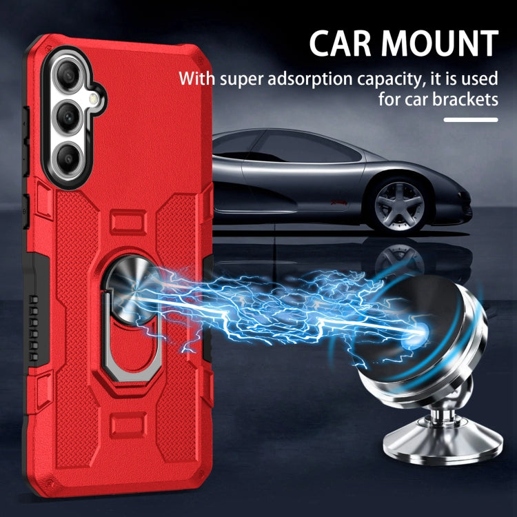 For Samsung Galaxy S25 5G Ring Holder Armor Hybrid Phone Case(Red)