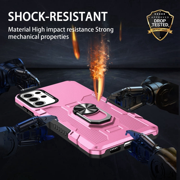 For Samsung Galaxy S25 Ultra 5G Ring Holder Armor Hybrid Phone Case(Pink)