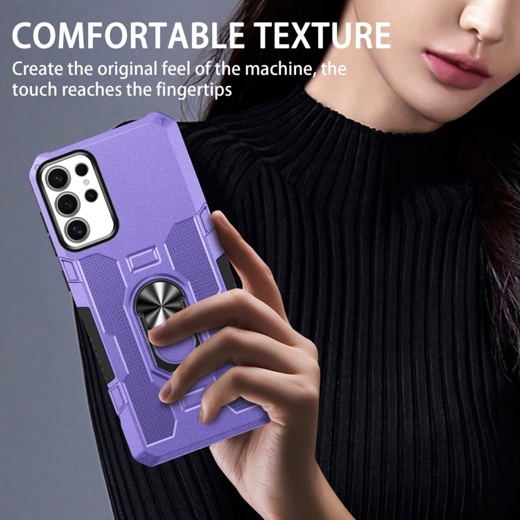 For Samsung Galaxy S25 Ultra 5G Ring Holder Armor Hybrid Phone Case(Purple)
