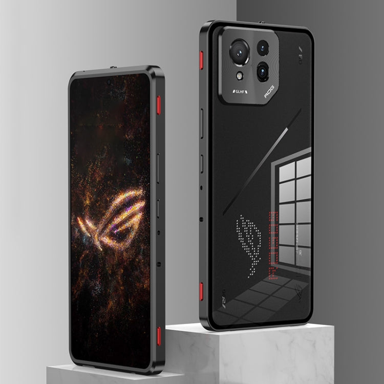 For  ASUS ROG Phone 9 Pro Snap Buckle Metal Frame Glass Back Panel Phone Case(Black)