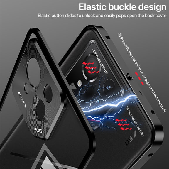 For  ASUS ROG Phone 9 Pro Snap Buckle Metal Frame Glass Back Panel Phone Case(Grey)