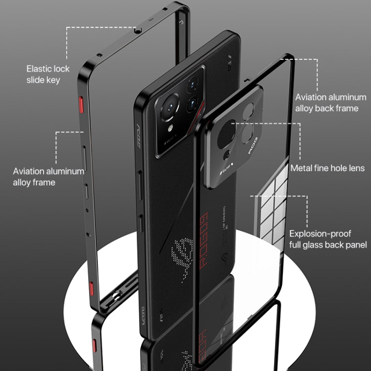 For  ASUS ROG Phone 9 Pro Snap Buckle Metal Frame Glass Back Panel Phone Case(Sierra Blue)