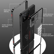 For  ASUS ROG Phone 9 Pro Snap Buckle Metal Frame Glass Back Panel Phone Case(Grey)