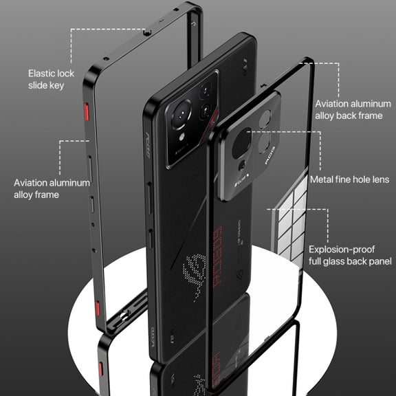 For  ASUS ROG Phone 9 Pro Snap Buckle Metal Frame Glass Back Panel Phone Case(Grey)