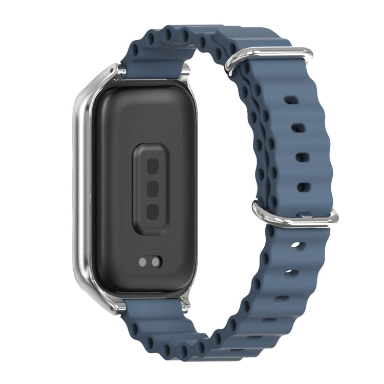 For Xiaomi Smart Band 9 Active / Redmi Band 3 Mijobs Metal Shell Marine Silicone Watch Band(Dark Blue Silver)