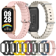 For Xiaomi Smart Band 9 Active / Redmi Band 3 Mijobs Metal Shell Marine Silicone Watch Band(khaki Grey Silver)