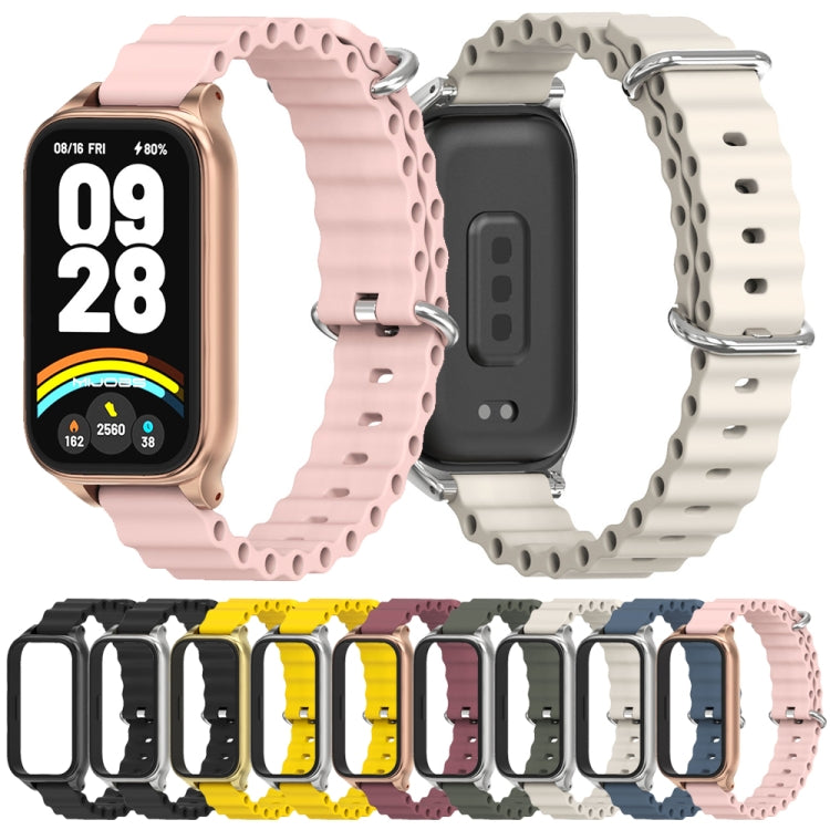 For Xiaomi Smart Band 9 Active / Redmi Band 3 Mijobs Metal Shell Marine Silicone Watch Band(Grey Silver)