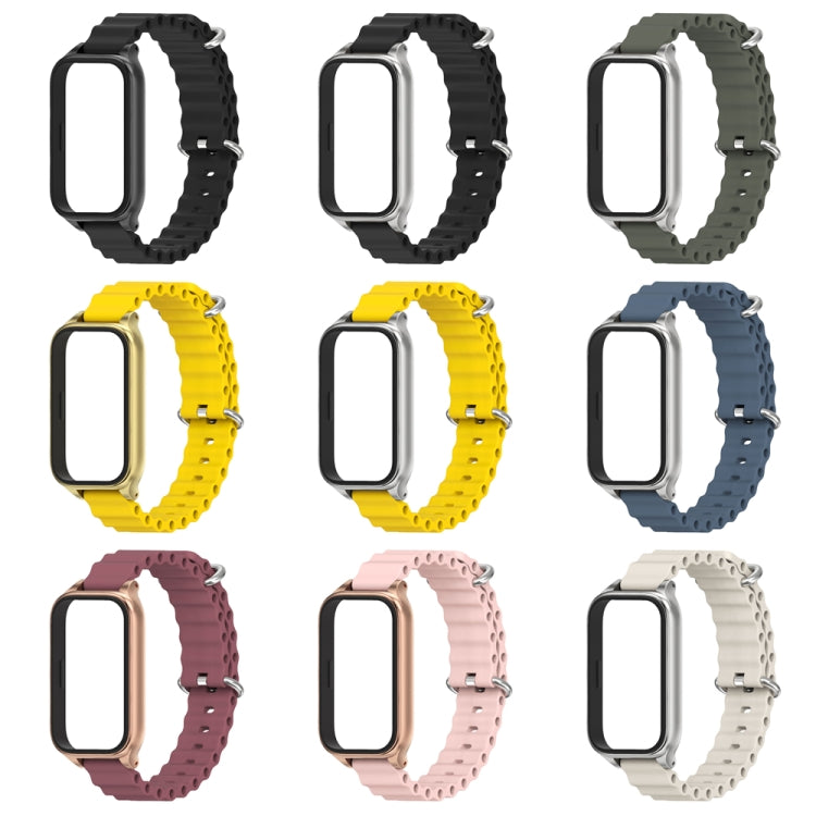 For Xiaomi Smart Band 9 Active / Redmi Band 3 Mijobs Metal Shell Marine Silicone Watch Band(Dark Blue Silver)