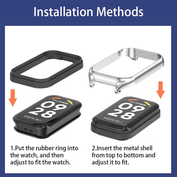 For Xiaomi Smart Band 9 Active / Redmi Band 3 Mijobs Metal Shell Marine Silicone Watch Band(Dark Blue Silver)