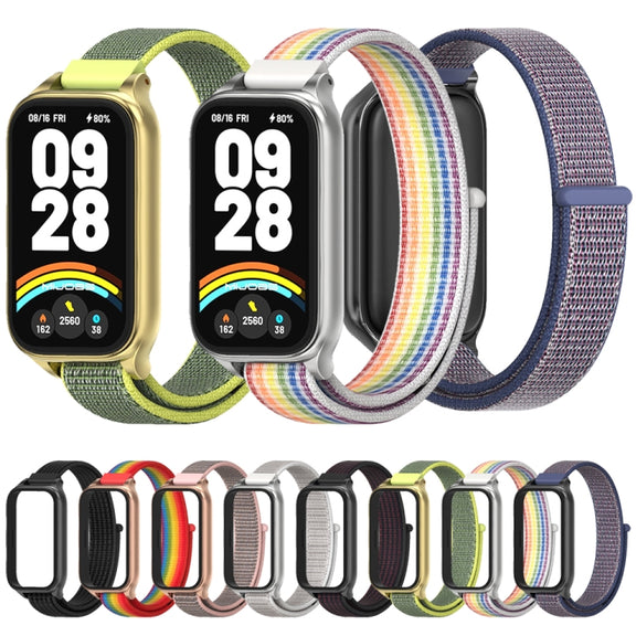 For Xiaomi Smart Band 9 Active / Redmi Band 3 Mijobs Metal Shell Nylon Loop Watch Band(Black Red)