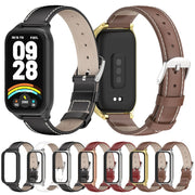 For Xiaomi Smart Band 9 Active / Redmi Band 3 Mijobs Metal Shell Genuine Leather Watch Band(Black Silver)