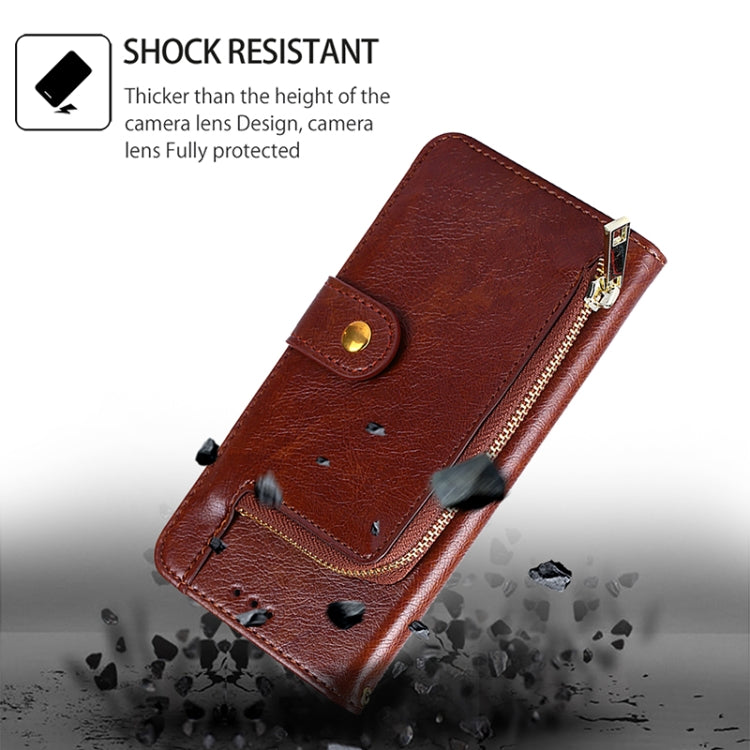 For Samsung Galaxy S25+ 5G Zipper Bag Leather Phone Case(Brown)
