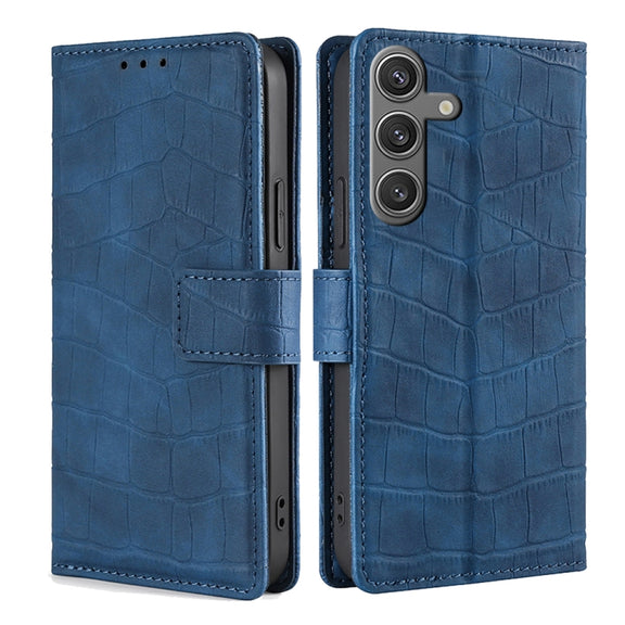 For Samsung Galaxy S25 5G Skin Feel Crocodile Magnetic Clasp Leather Phone Case(Blue)