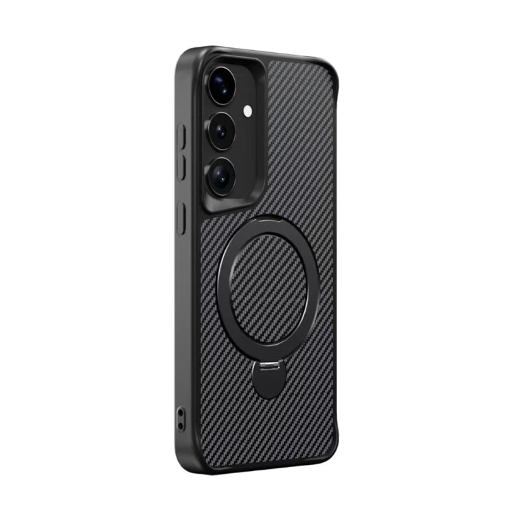 For Samsung Galaxy S25 / S24 5G Carbon Fiber Texture 360 MagSafe Holder Phone Case(Black)