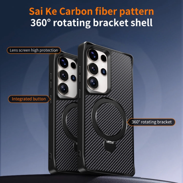 For Samsung Galaxy S25+ / S24+ 5G Carbon Fiber Texture 360 MagSafe Holder Phone Case(Black)