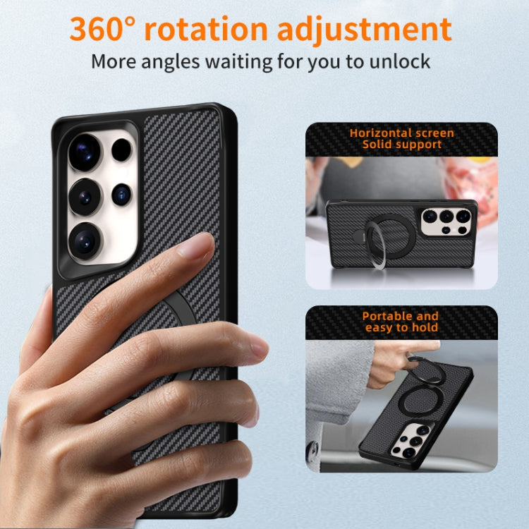 For Samsung Galaxy S25+ / S24+ 5G Carbon Fiber Texture 360 MagSafe Holder Phone Case(Black)