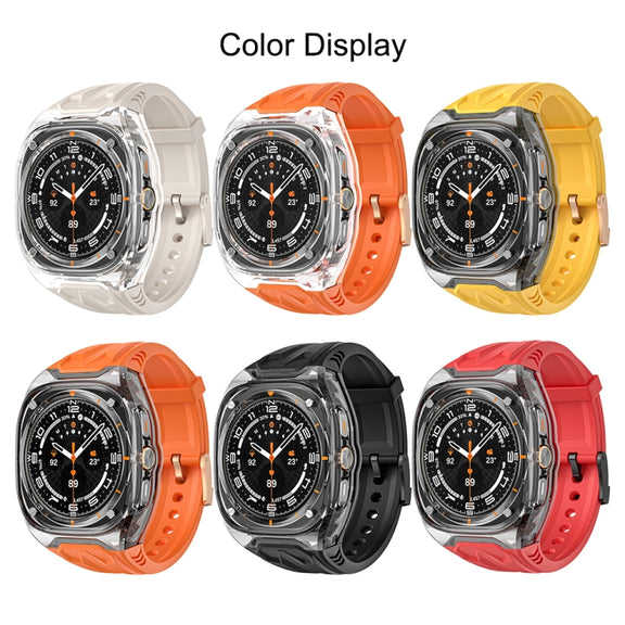 For Samsung Galaxy Watch Ultra 47mm Modified PC Hybrid TPU Watch Case Band(Orange Transparent)