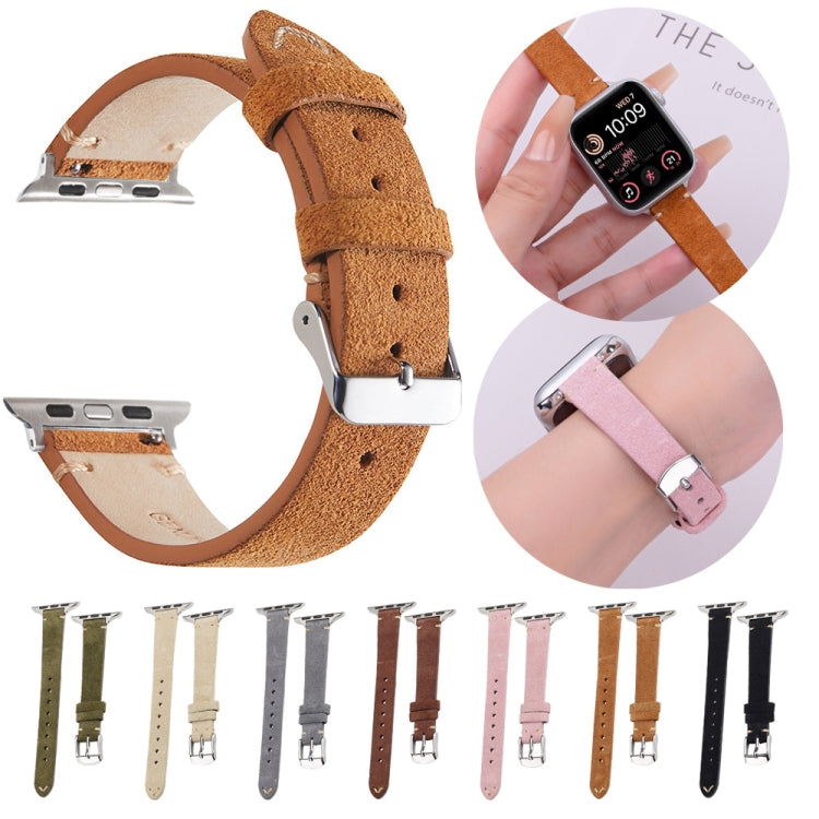 For Apple Watch 46mm / 49mm / 45mm / 44mm Matte Genuine Leather Watch Band(Brown)