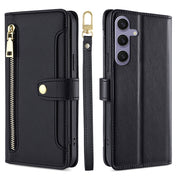 For Samsung Galaxy S25+ 5G Sheep Texture Cross-body Zipper Wallet Leather Phone Case(Black)