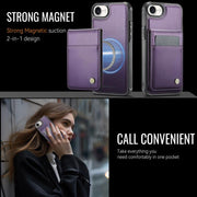 For iPhone 16e JEEHOOD J06 British Style RFID MagSafe Card Bag PU Phone Case(Purple)