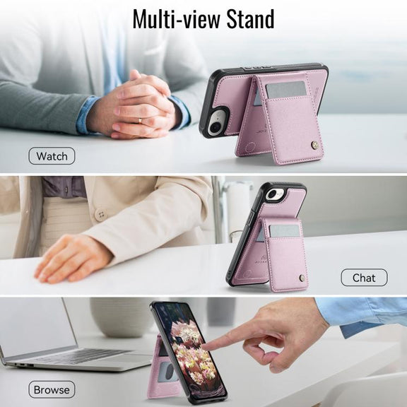 For iPhone 16e JEEHOOD J06 British Style RFID MagSafe Card Bag PU Phone Case(Pink)