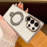 For Samsung Galaxy S25 Ultra 5G Transparent MagSafe Holder Phone Case with Lens Film(Grey)