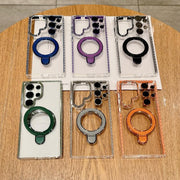 For Samsung Galaxy S25 5G Transparent MagSafe Holder Phone Case with Lens Film(Orange)