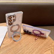 For Samsung Galaxy S25+ 5G Transparent MagSafe Holder Phone Case with Lens Film(Black)