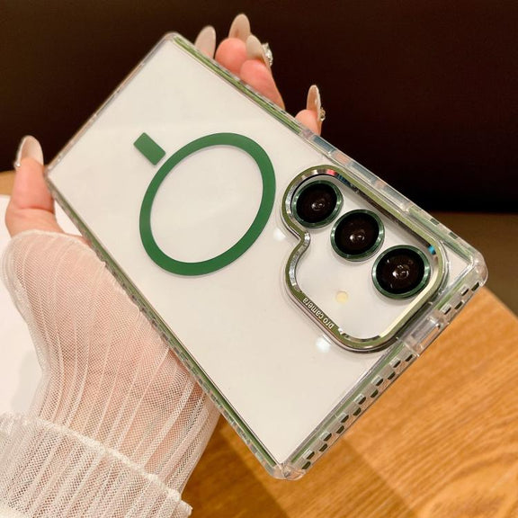 For Samsung Galaxy S25 5G Transparent MagSafe Phone Case with Lens Film(Green)