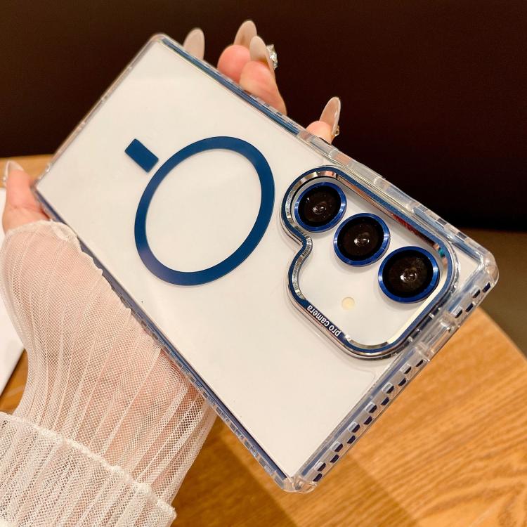 For Samsung Galaxy S25+ 5G Transparent MagSafe Phone Case with Lens Film(Blue)