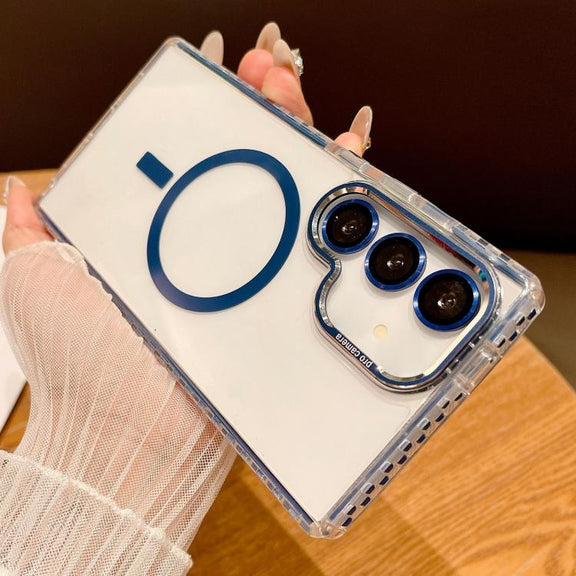 For Samsung Galaxy S25+ 5G Transparent MagSafe Phone Case with Lens Film(Blue)