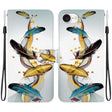 For iPhone 16e Crystal Texture Colored Drawing Leather Phone Case(Gold Butterfly Feathers) - iPhone 16e Cases by PMC TechLife | Online Shopping South Africa | PMC TechLife | Buy Now Pay Later Mobicred