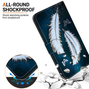 For iPhone 16e Crystal Texture Colored Drawing Leather Phone Case(White Butterfly Feathers)