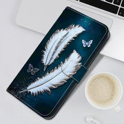 For iPhone 16e Crystal Texture Colored Drawing Leather Phone Case(White Butterfly Feathers)
