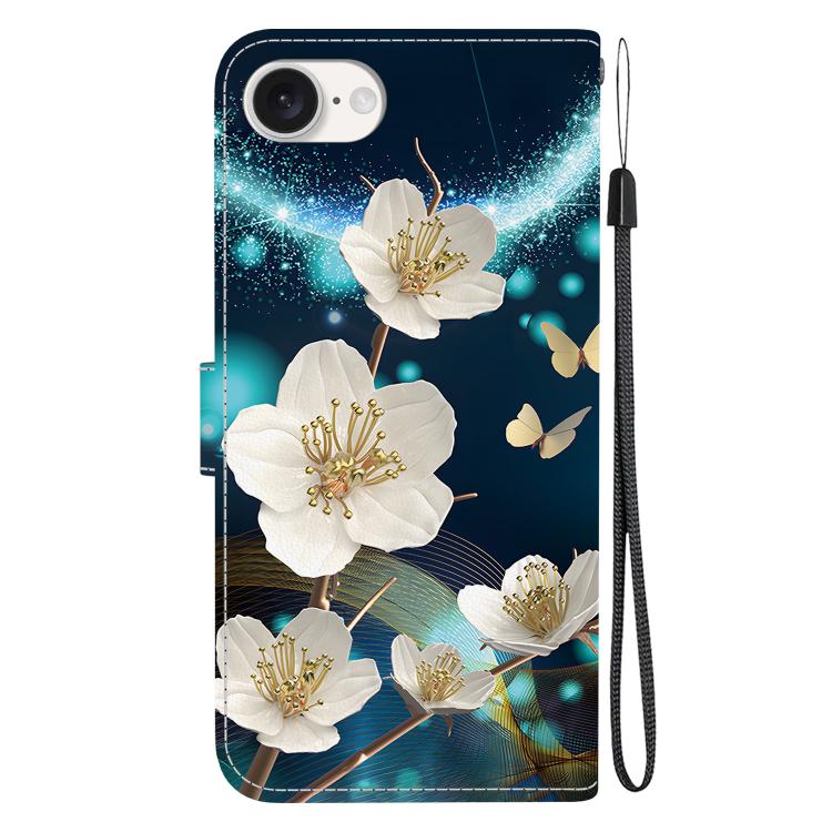 For iPhone 16e Crystal Texture Colored Drawing Leather Phone Case(Magnolia)