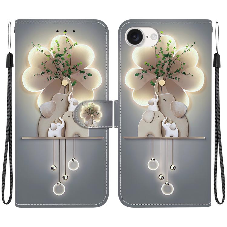 For iPhone 16e Crystal Texture Colored Drawing Leather Phone Case(Elephants)