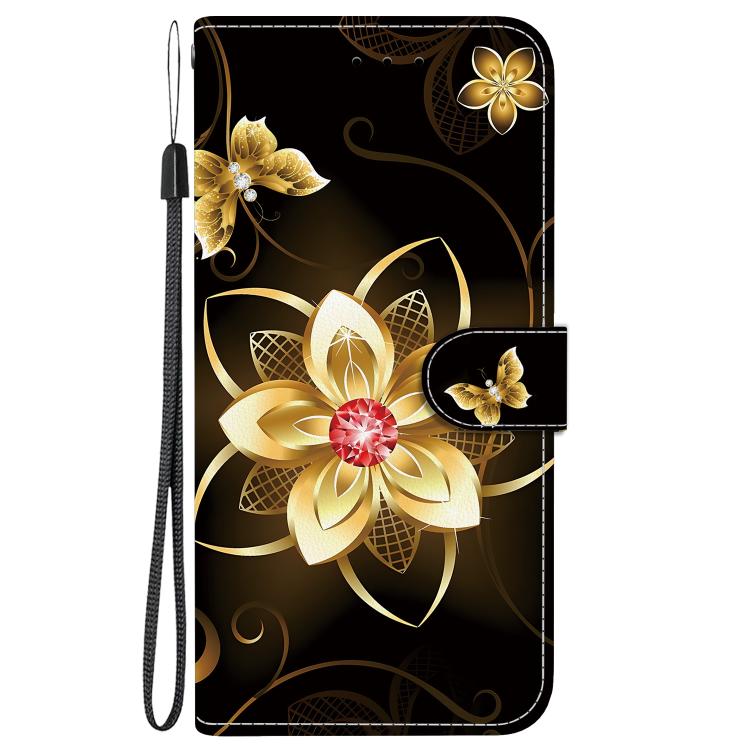 For iPhone 16e Crystal Texture Colored Drawing Leather Phone Case(Gold Flower)