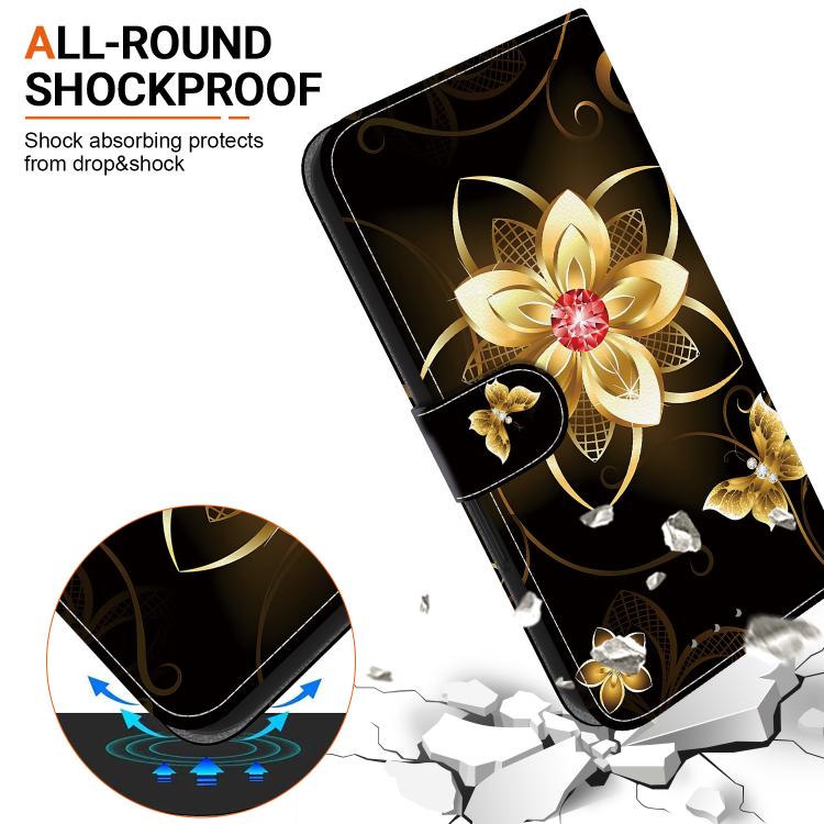 For iPhone 16e Crystal Texture Colored Drawing Leather Phone Case(Gold Flower)