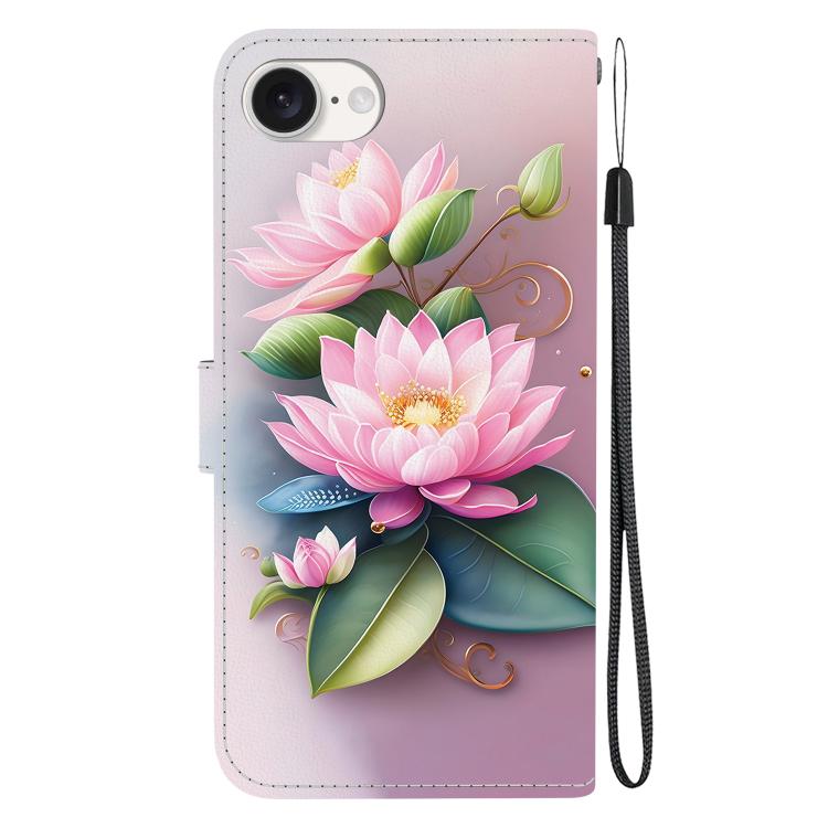 For iPhone 16e Crystal Texture Colored Drawing Leather Phone Case(Lotus)