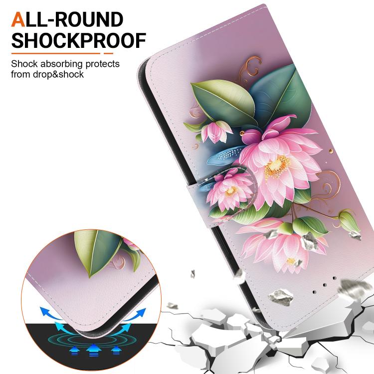 For iPhone 16e Crystal Texture Colored Drawing Leather Phone Case(Lotus)