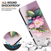 For iPhone 16e Crystal Texture Colored Drawing Leather Phone Case(Lotus)